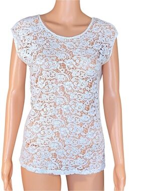 The Limited  White Crochet Lace Top Cap-Sleeve Y2K Inspired Button Up Back SZ SM